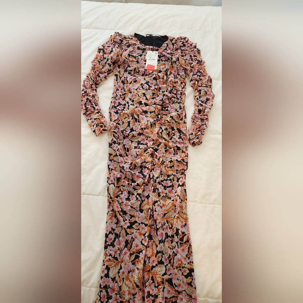 ZARA RUCHED MAXI DRESS SIZE S - Picture 14 of 15